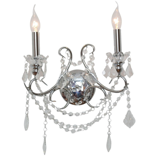 Chrome 2 Branch Cut Glass Chandelier Wall Light