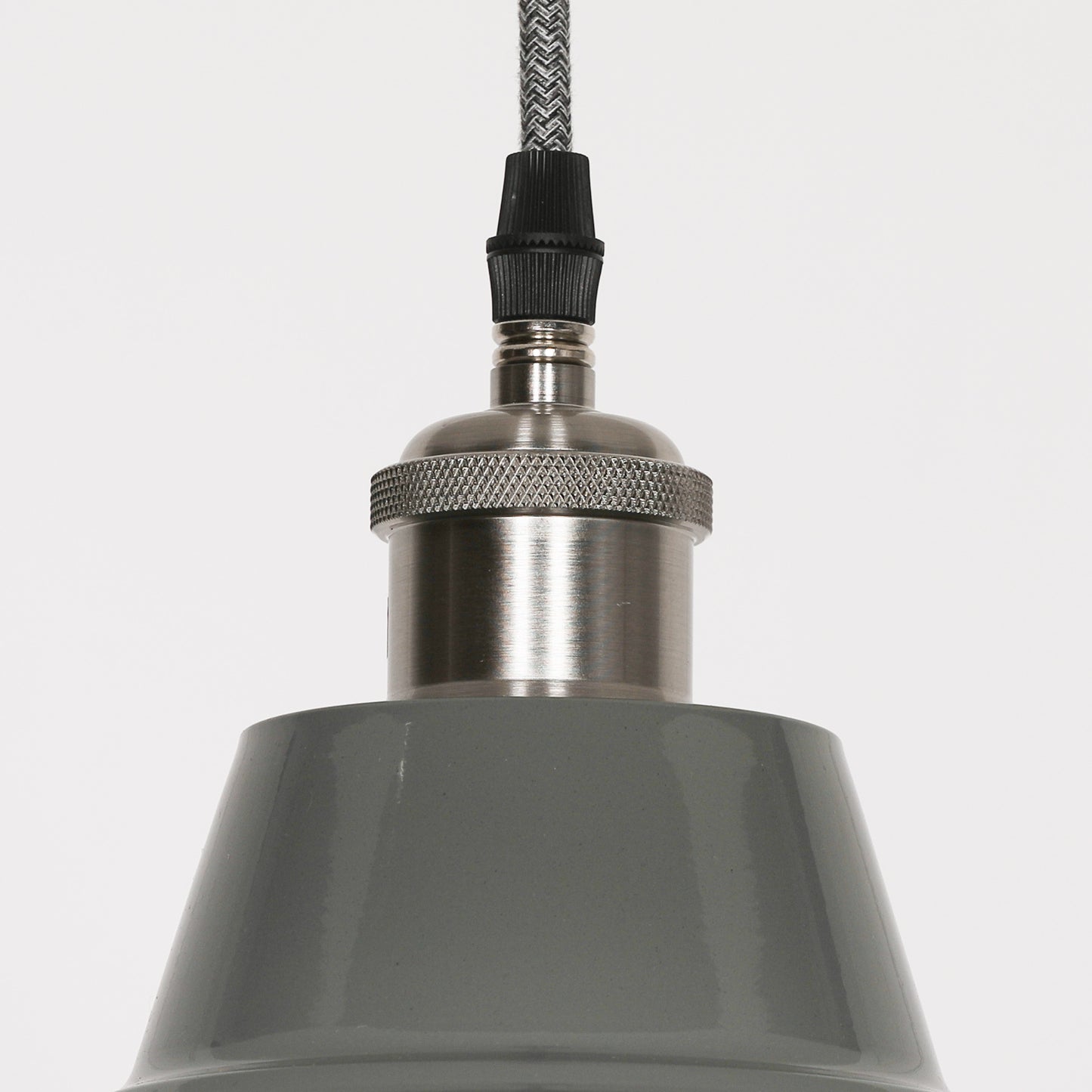 Factory Style Grey Enamel Painted Pendant Light - 46cm