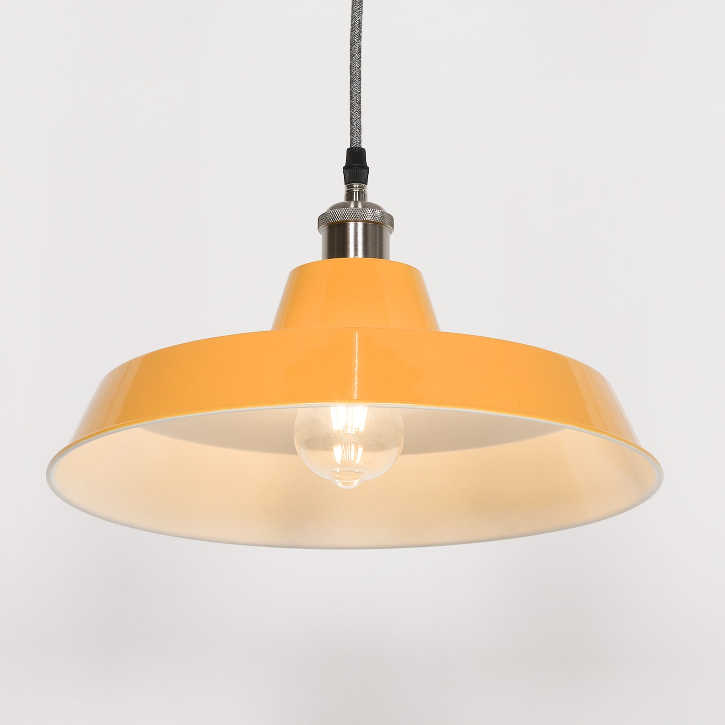 Factory Style Mustard Yellow Enamel Painted Pendant Light - 36cm