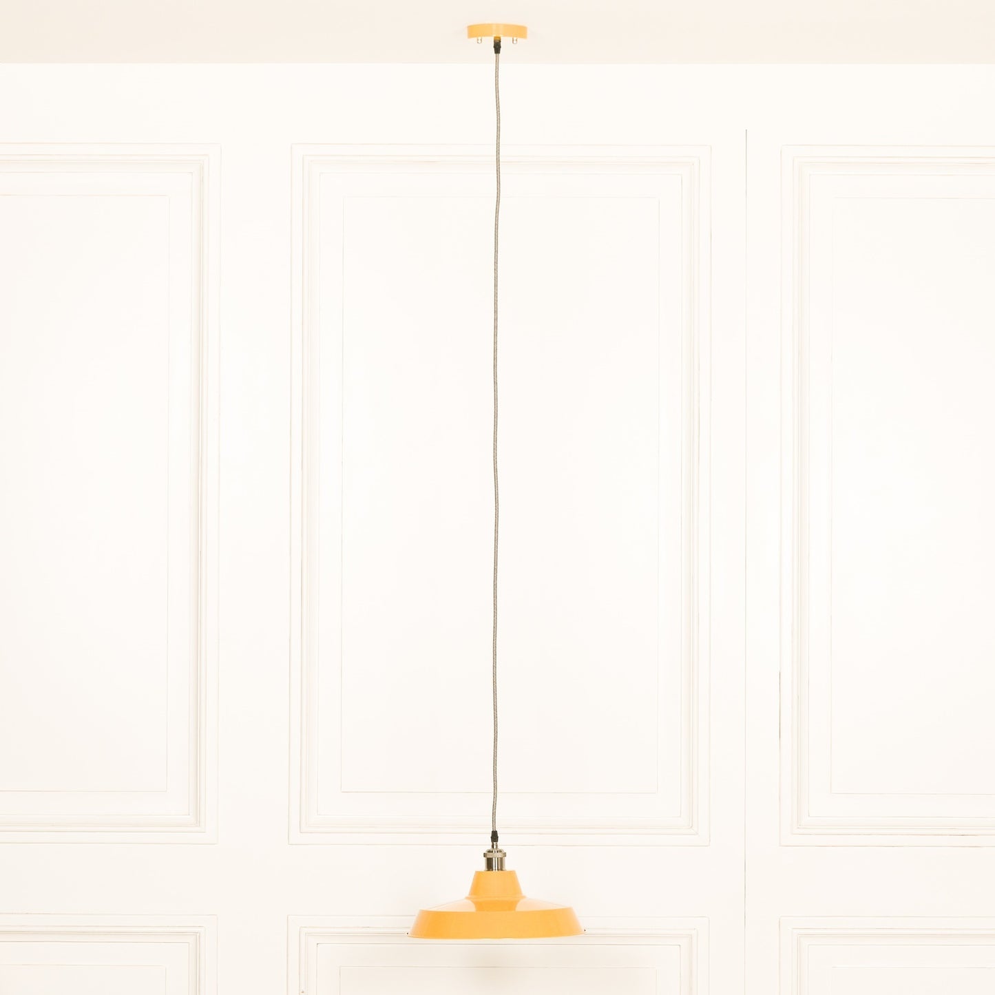 Factory Style Mustard Yellow Enamel Painted Pendant Light - 36cm