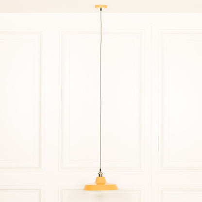 Factory Style Mustard Yellow Enamel Painted Pendant Light - 36cm