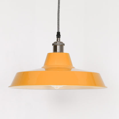 Factory Style Mustard Yellow Enamel Painted Pendant Light - 36cm