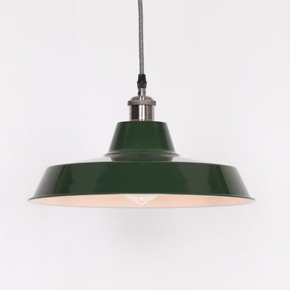 Factory Style British Green Enamel Painted Pendant Light - 36cm