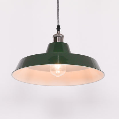 Factory Style British Green Enamel Painted Pendant Light - 36cm