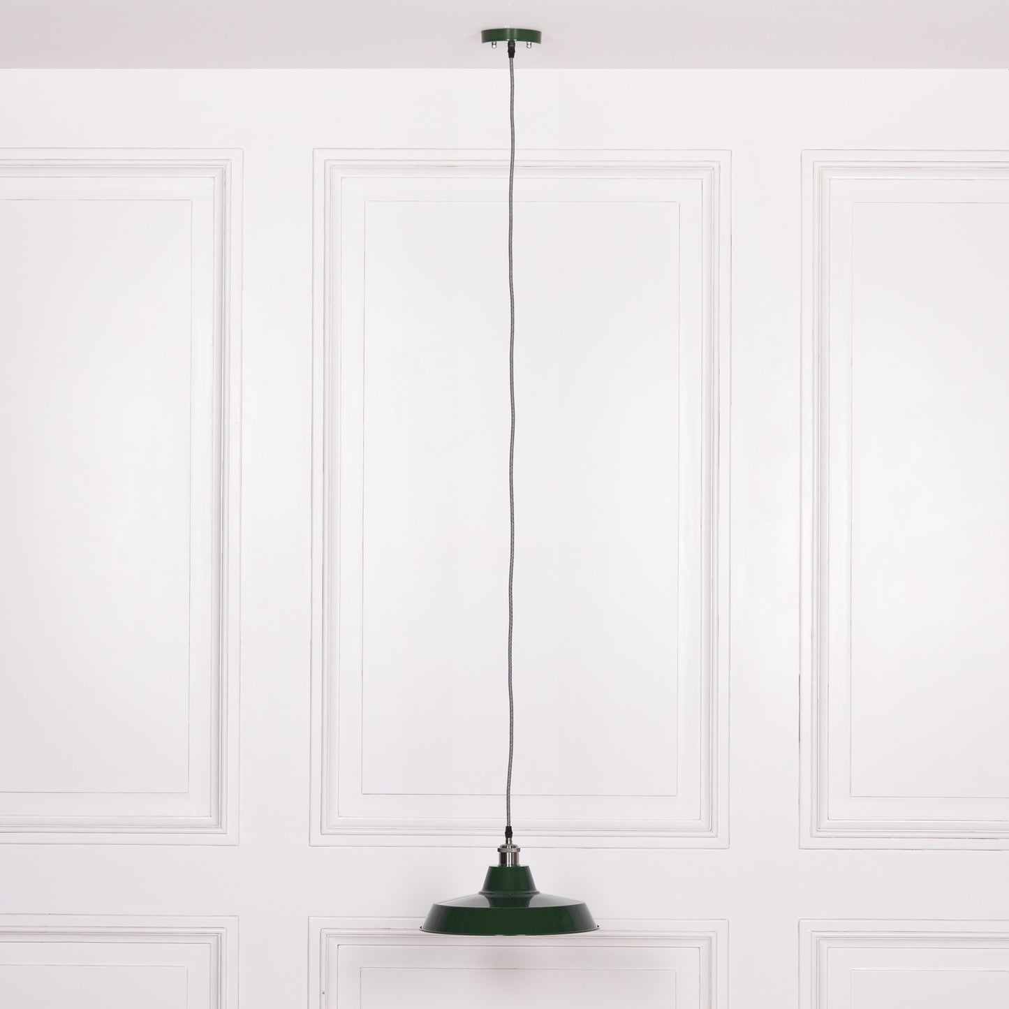 Factory Style British Green Enamel Painted Pendant Light - 36cm