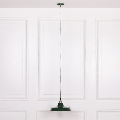 Factory Style British Green Enamel Painted Pendant Light - 36cm