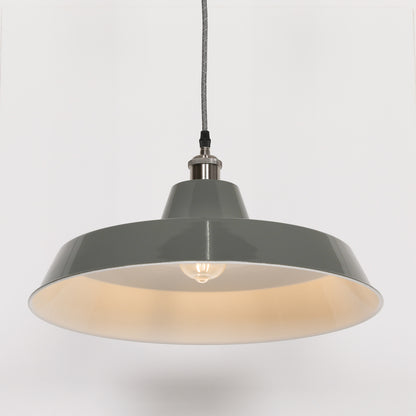 Factory Style Grey Enamel Painted Pendant Light - 46cm