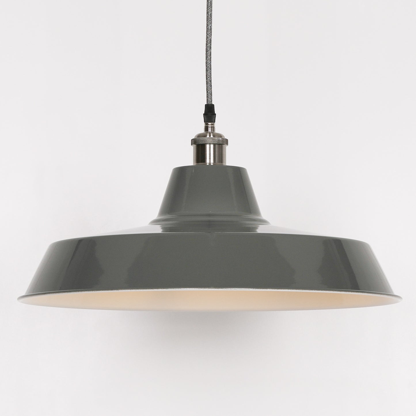 Factory Style Grey Enamel Painted Pendant Light - 46cm