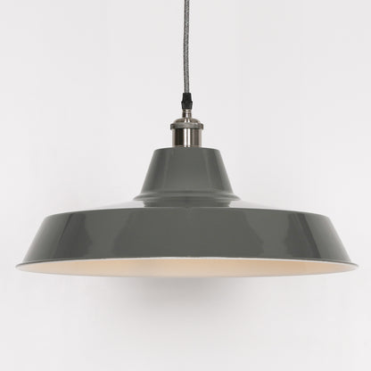 Factory Style Grey Enamel Painted Pendant Light - 46cm