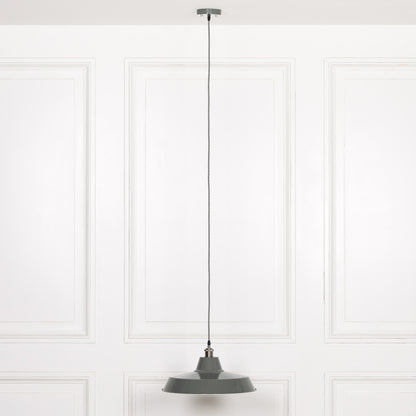 Factory Style Grey Enamel Painted Pendant Light - 46cm