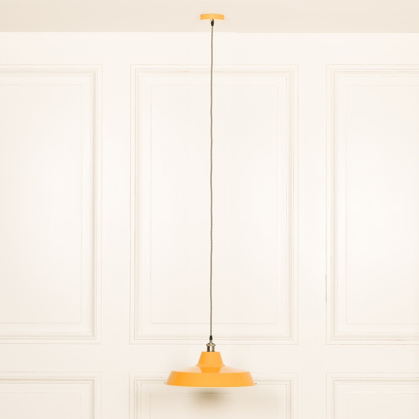 Factory Style Mustard Yellow Enamel Painted Pendant Light - 46cm