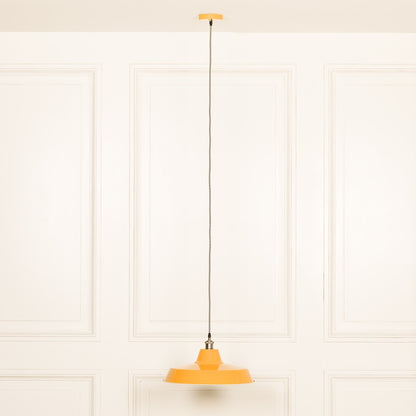 Factory Style Mustard Yellow Enamel Painted Pendant Light - 46cm