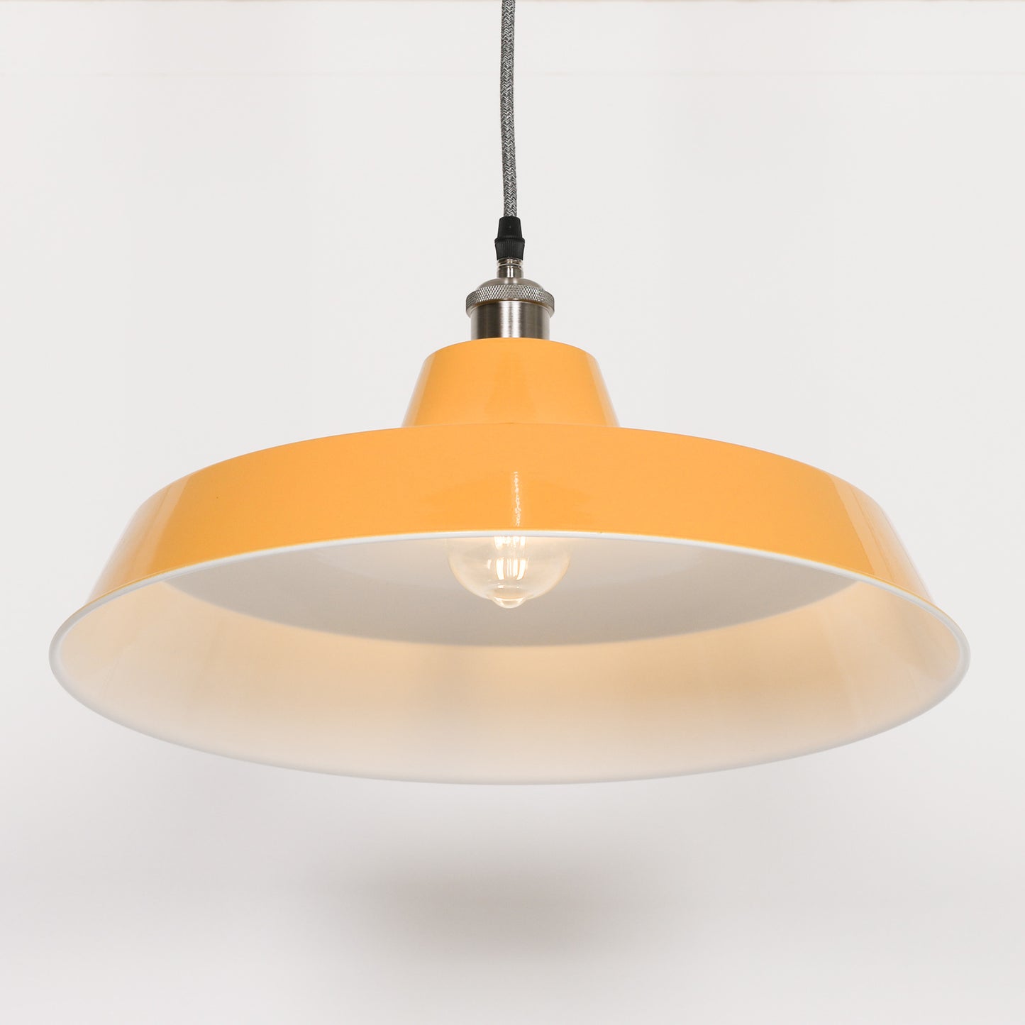 Factory Style Mustard Yellow Enamel Painted Pendant Light - 46cm