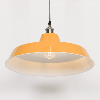 Factory Style Mustard Yellow Enamel Painted Pendant Light - 46cm