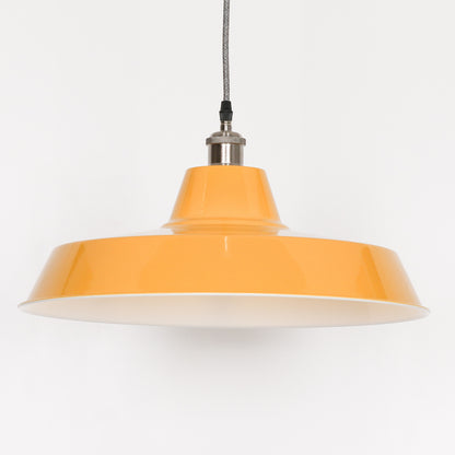 Factory Style Mustard Yellow Enamel Painted Pendant Light - 46cm