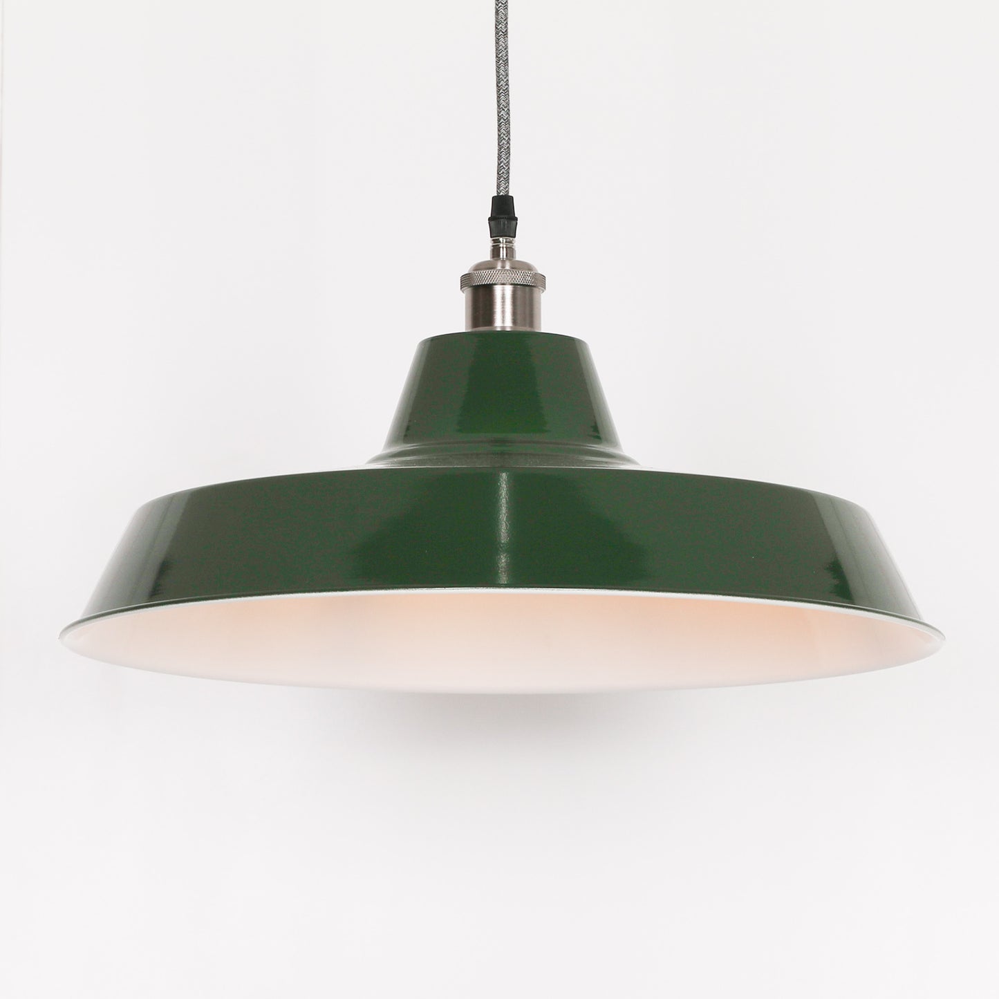 Factory Style British Green Enamel Painted Pendant Light - 46cm