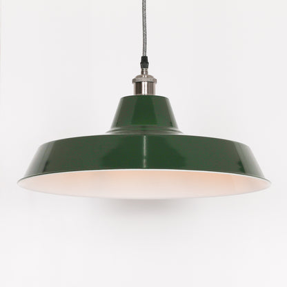 Factory Style British Green Enamel Painted Pendant Light - 46cm