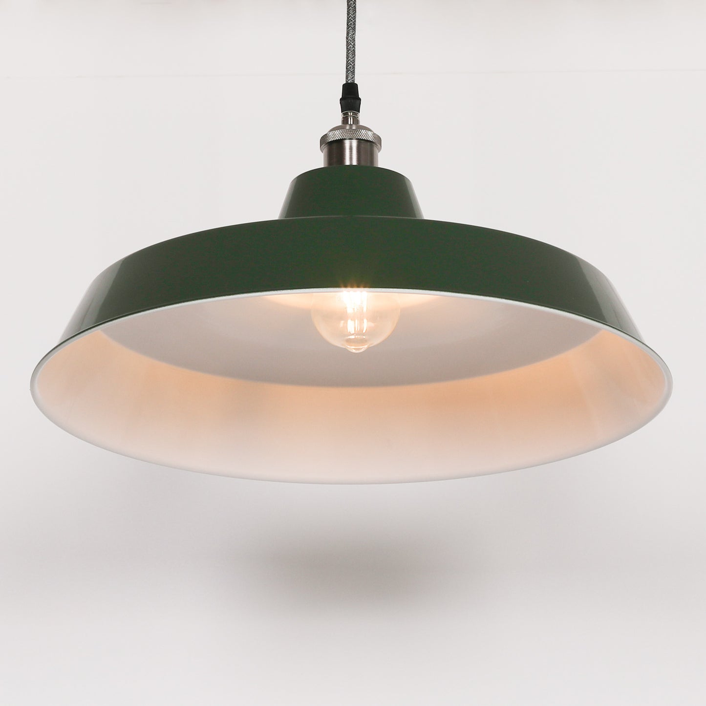 Factory Style British Green Enamel Painted Pendant Light - 46cm