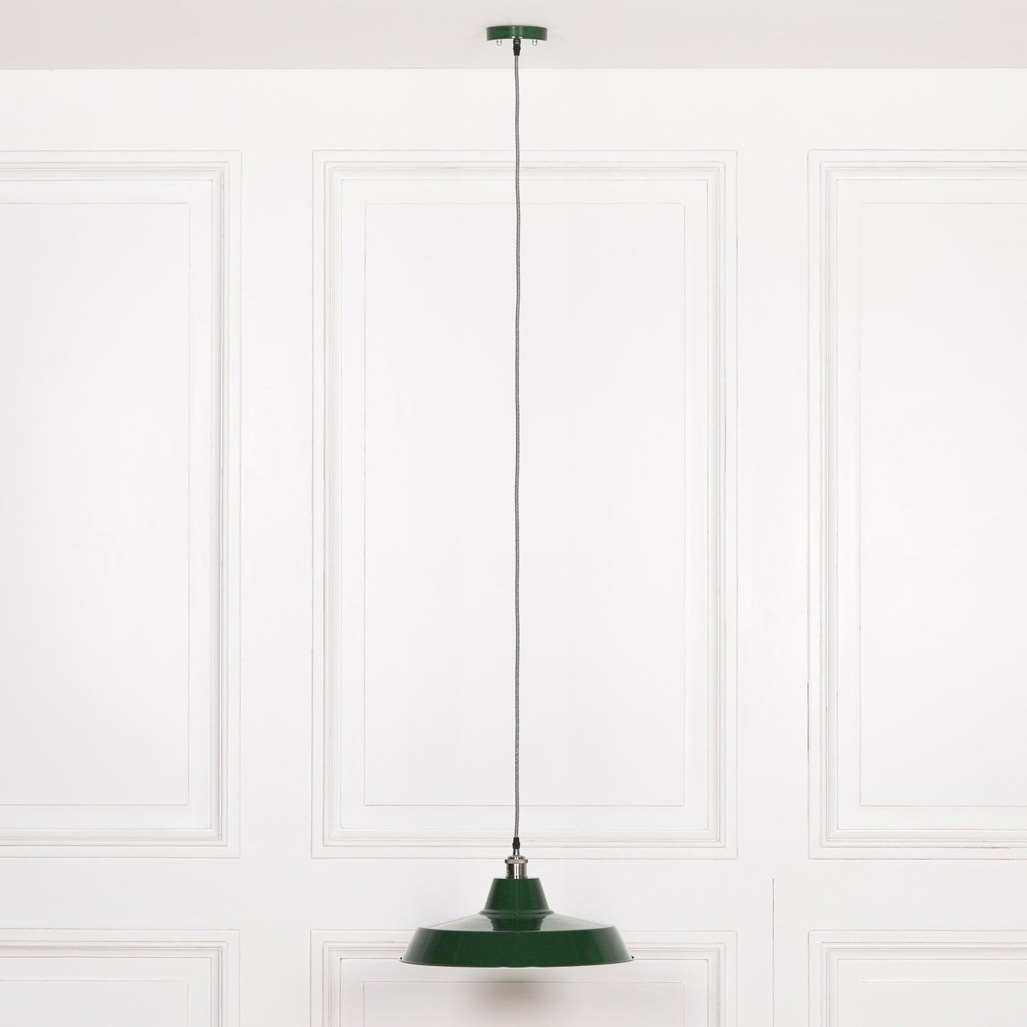 Factory Style British Green Enamel Painted Pendant Light - 46cm