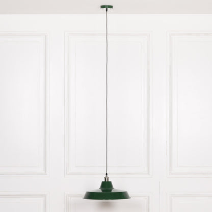 Factory Style British Green Enamel Painted Pendant Light - 46cm