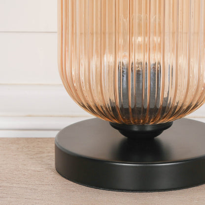 Black Metal Table Lamp with Ribbed Smoked Glass Shade