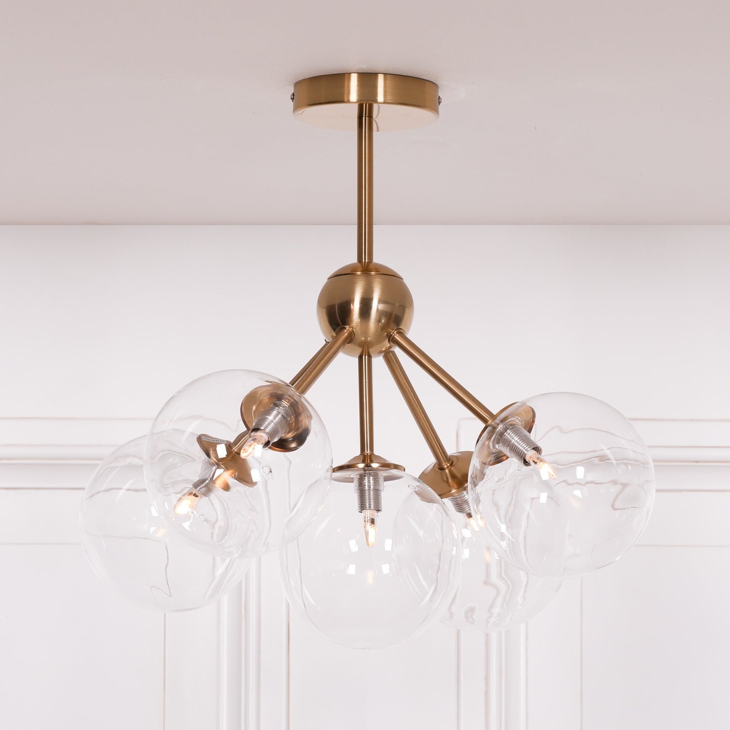 Gold Satin Deco 5 Arm Sputnik Glass Ball Ceiling Light