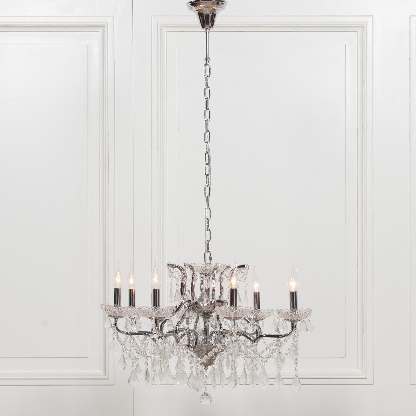 Chrome 8 Branch Shallow Cut Glass Chandelier